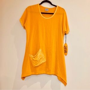 Oh My Gauze Tunic Top Women Sz 1 S/M Asymmetrical Boho Artsy Lagenlook Costal